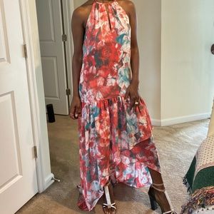 Full length, multicolor summer dress with Hi-Low hem - size XS